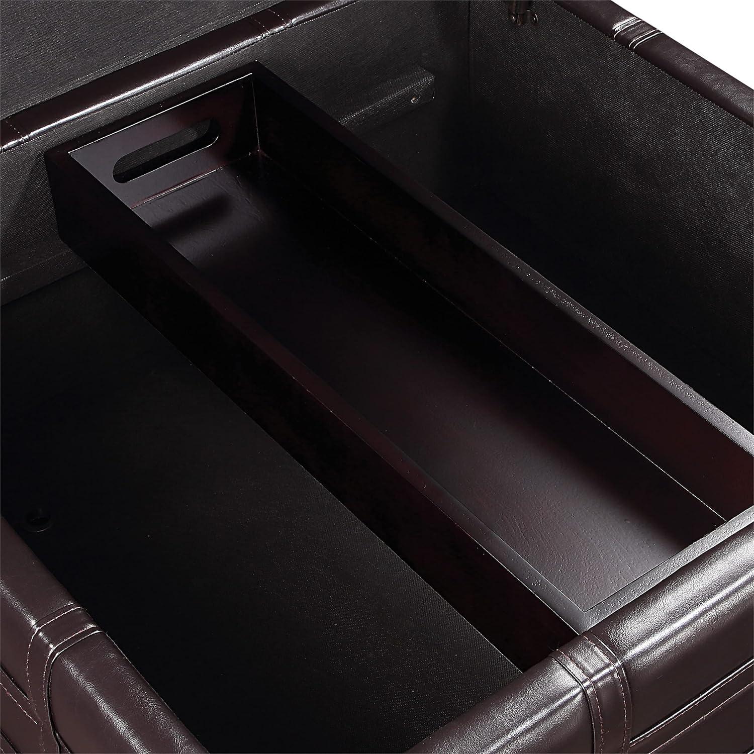 Detour Strap Square Storage Ottoman in Espresso Faux Leather