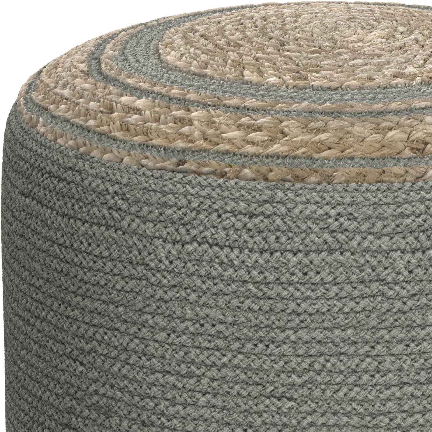 SIMPLIHOME Serena Contemporary Round Braided Pouf in Dove Grey Cotton for the Living Room, Bedroom and Kids Room