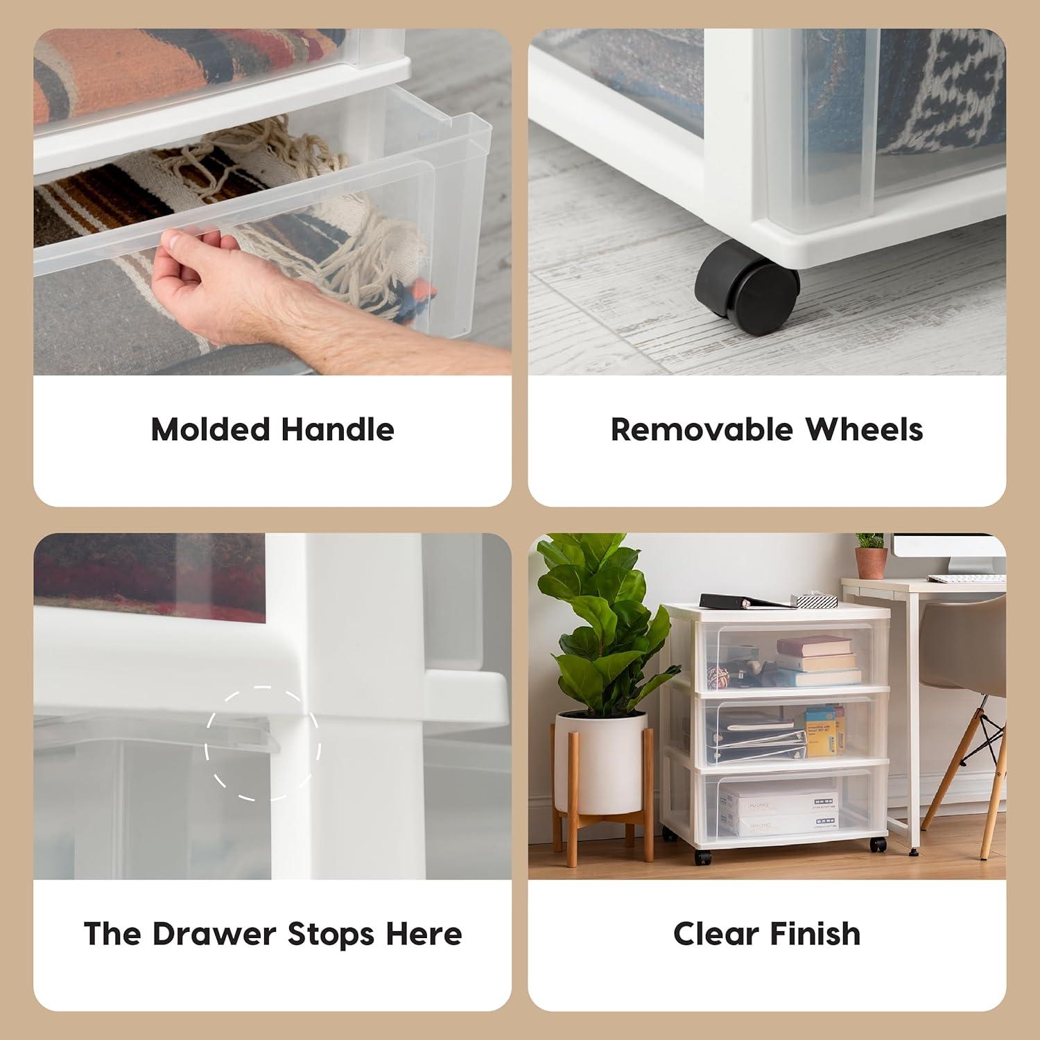 White Clear 3-Drawer Plastic Storage Organizer with Wheels