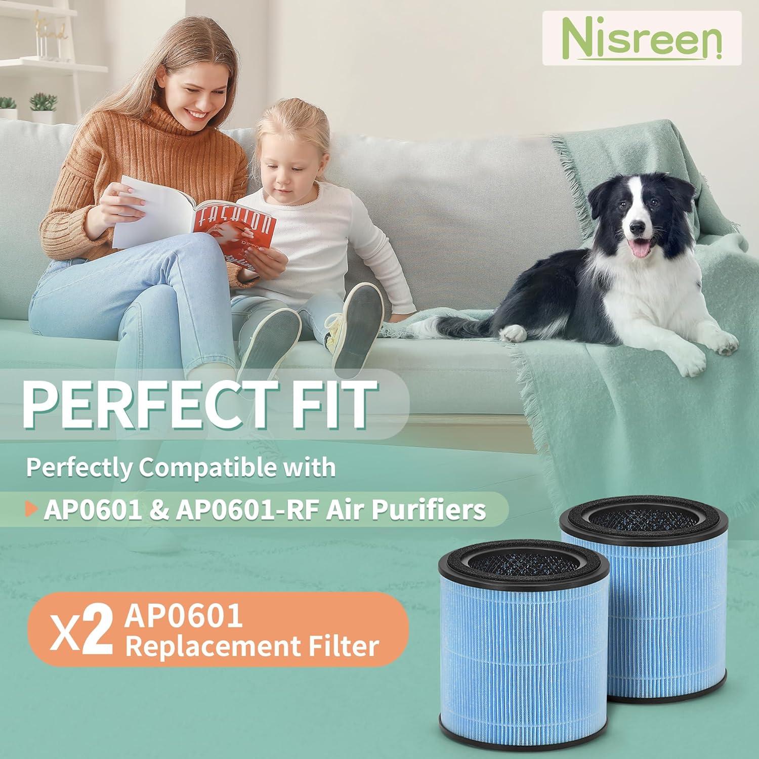 Nispira AP0601 2-in-1 True HEPA Filter Replacement for AirTok Air Purifier AP0601-RF | Remove Particle Size down to 0.1 microns | 2 Packs