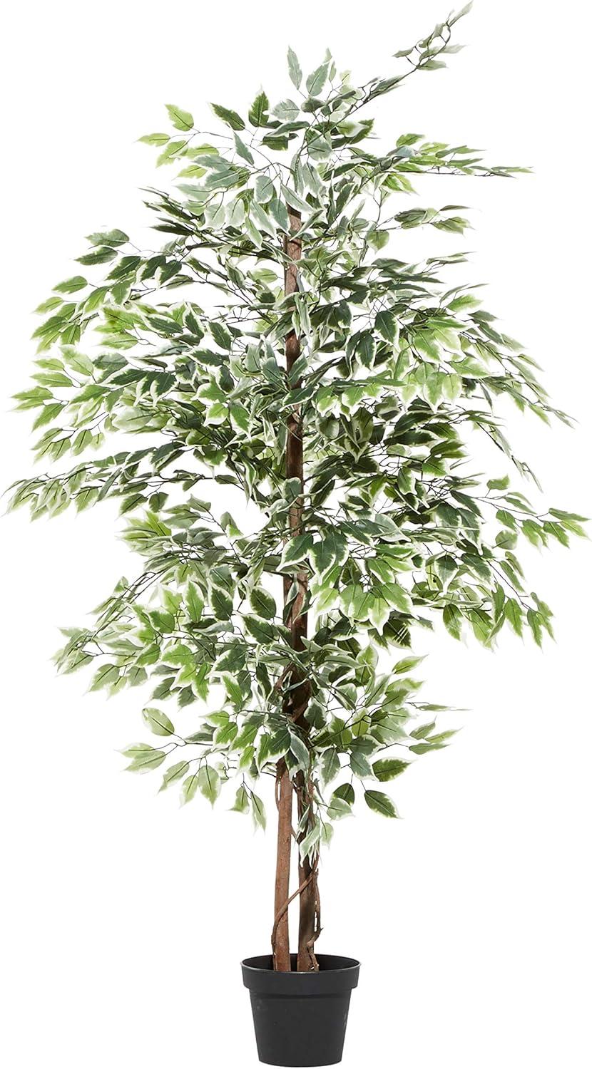 DecMode 73" Artificial Ficus Tree in Realistic Leaves and Black Plastic Pot