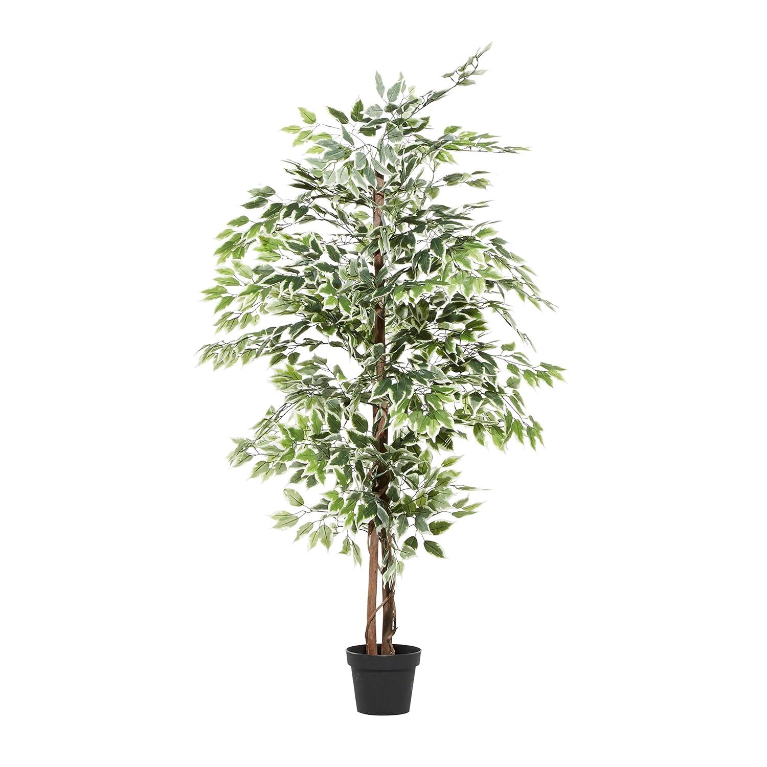 DecMode 73" Artificial Ficus Tree in Realistic Leaves and Black Plastic Pot