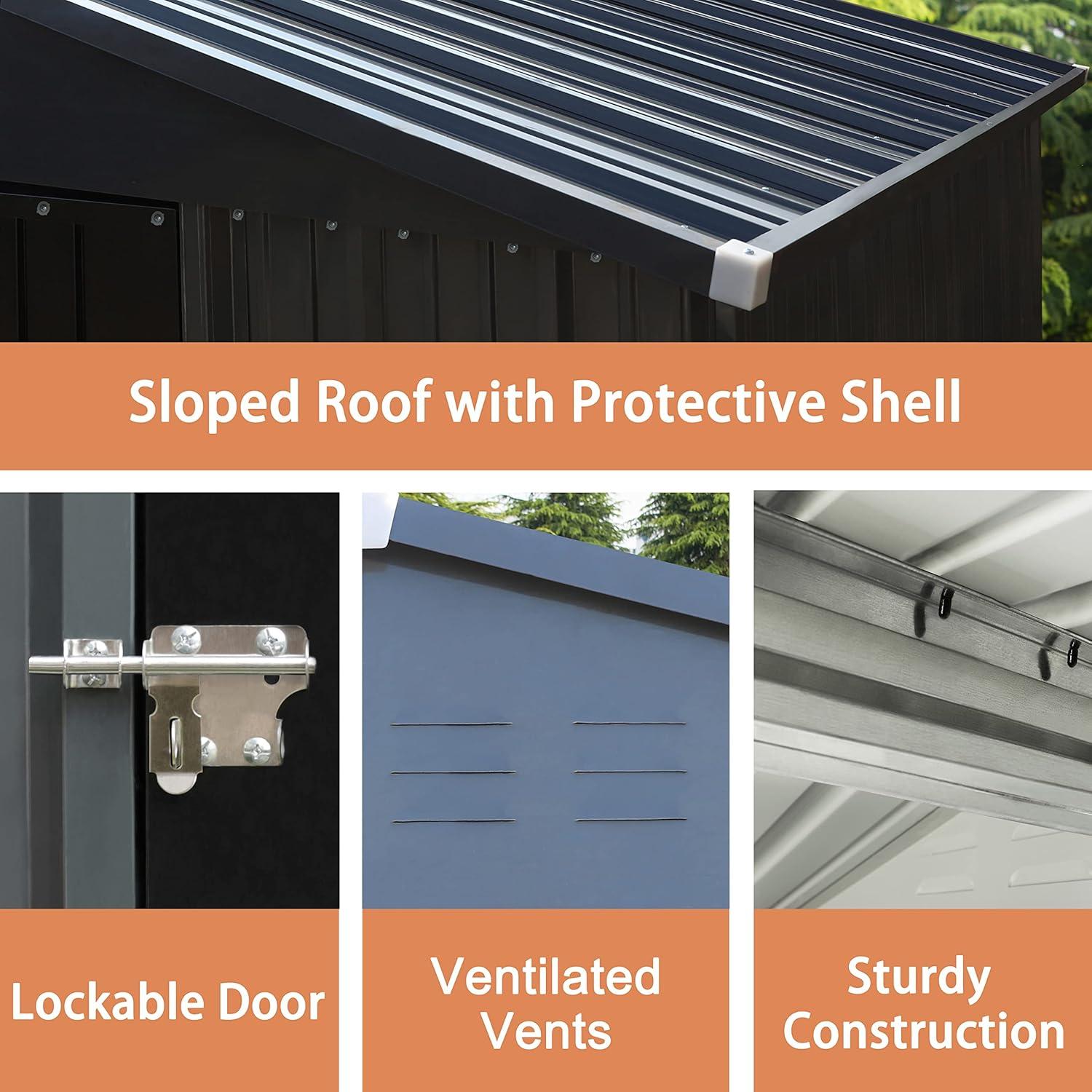 VEIKOUS 10' x 12' Outdoor Storage Shed with Lockable Doors for Garden, Gray