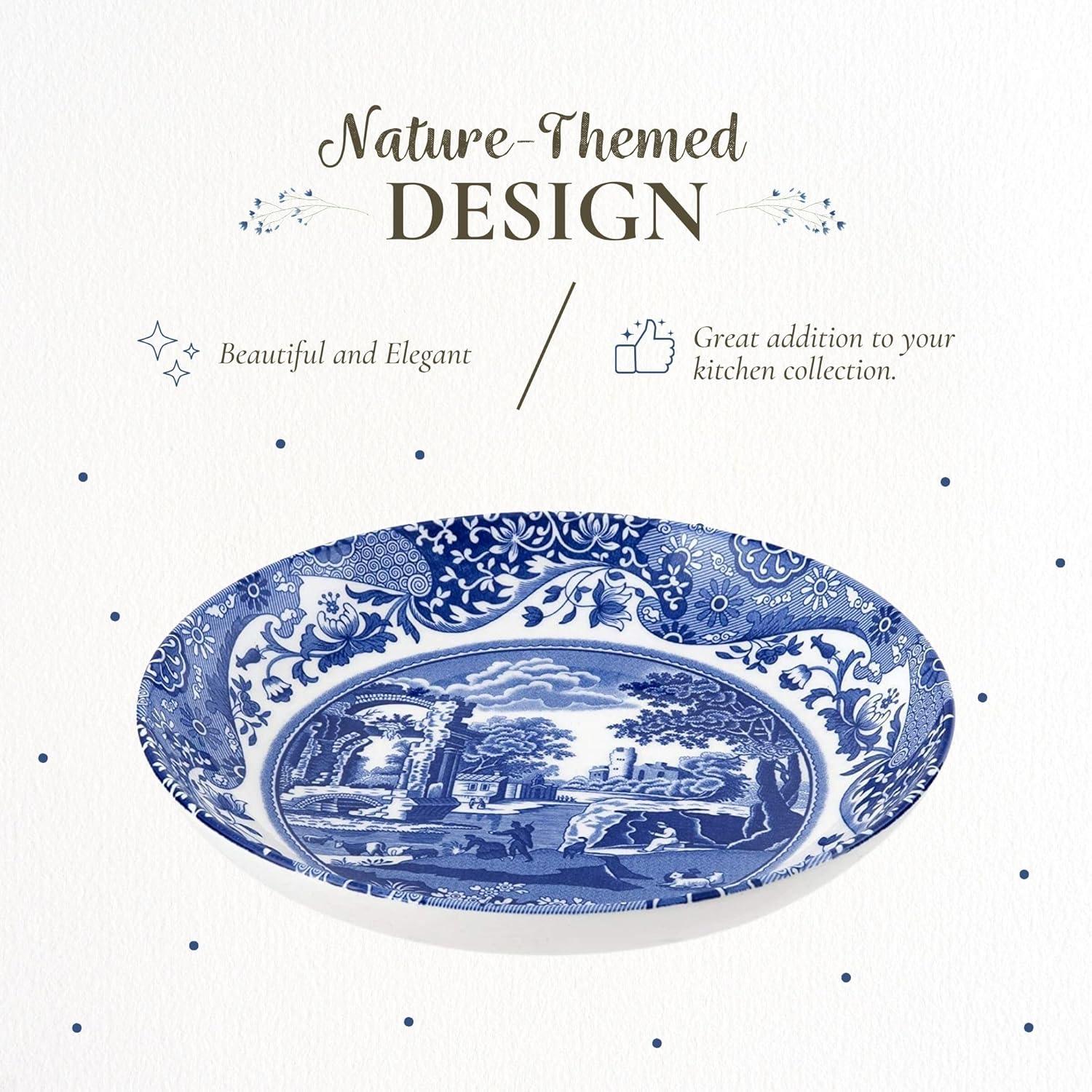 Spode Blue Italian Ascot 8-Inch Cereal Bowl - Decorative Earthenware Dinnerware with Scenic Border Design