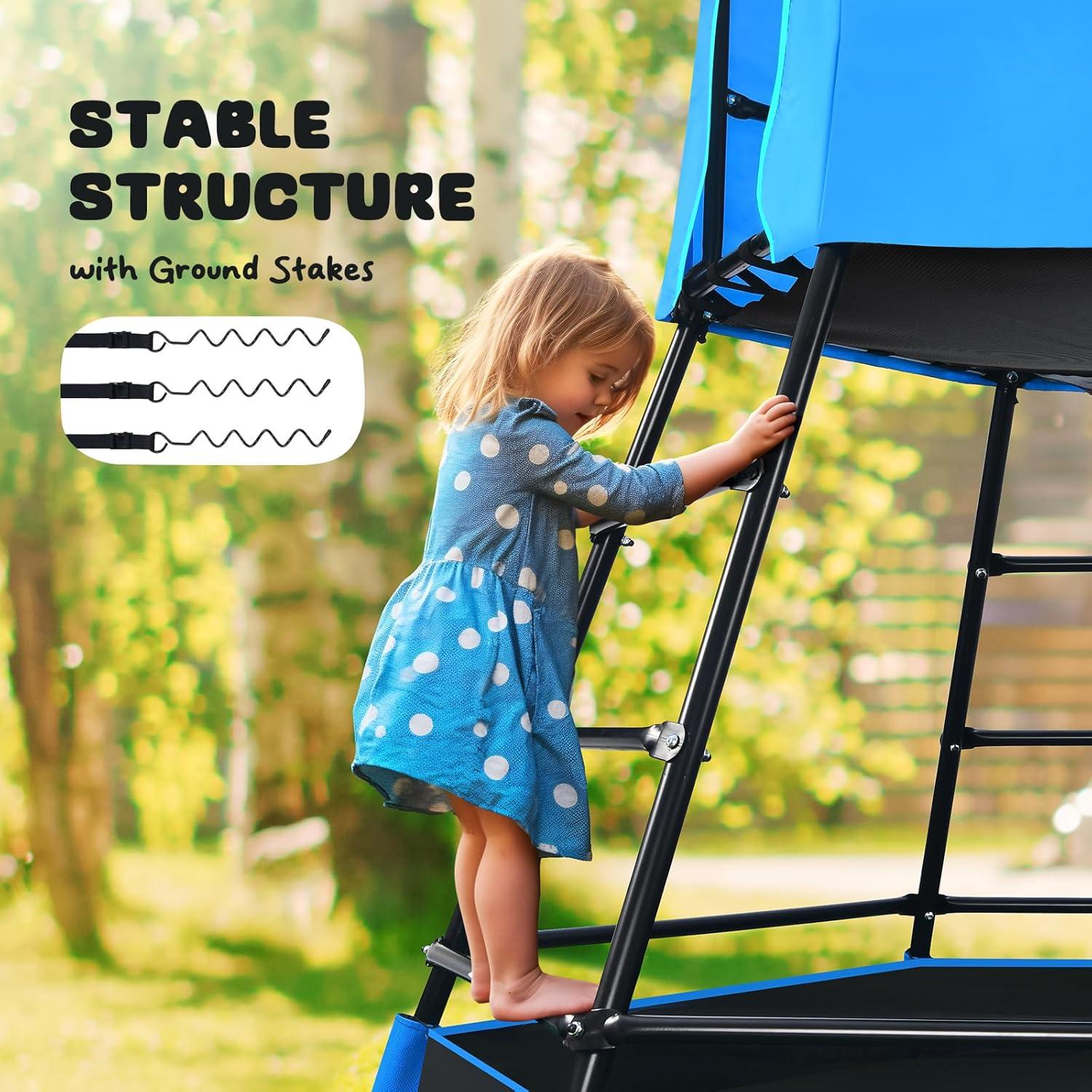 Hapfan Jungle Gym with Platform and Tent, Climbing Toys with Monkey Bars for Kids, Metal Outdoor Play Equipment