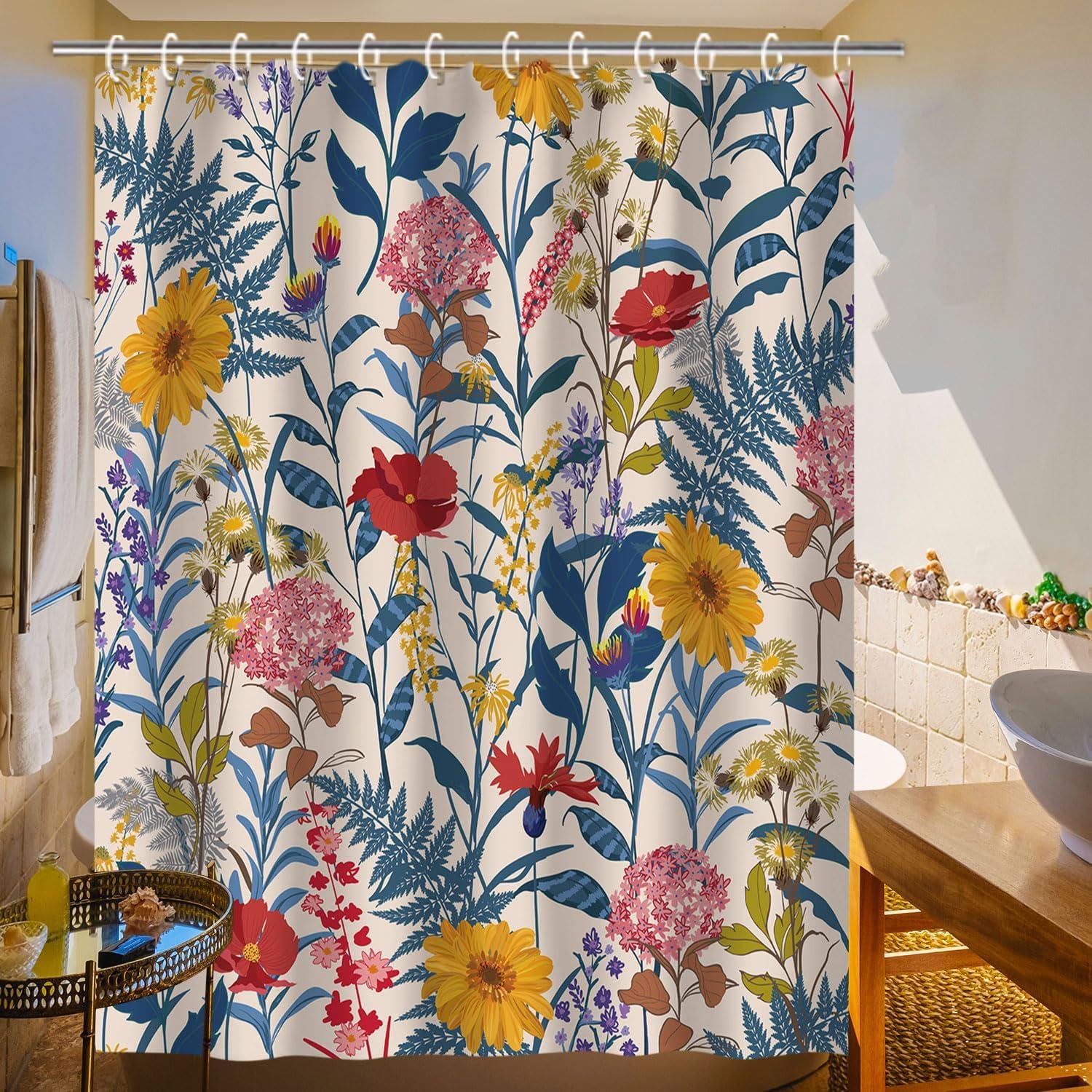 Colorful Floral Polyester Shower Curtain with Liner, 72'' x 72''