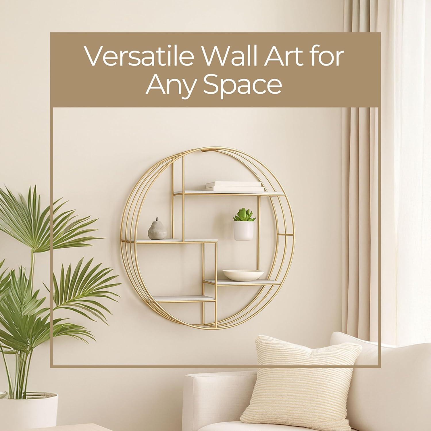 Sagebrook Home Kittle Modern Glam Iron and Wood Wall Storage Shelf