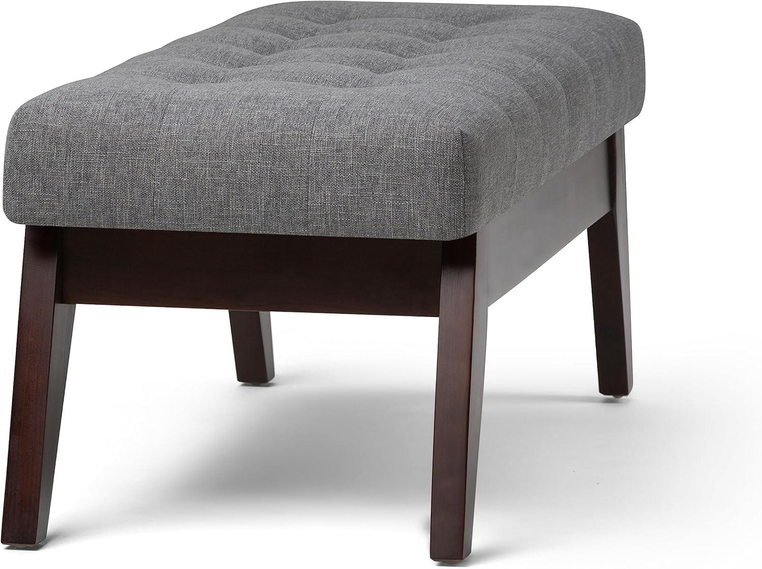 Simpli Home Draper Solid Wood Mid Century Tufted Ottoman Bench In Slate Grey