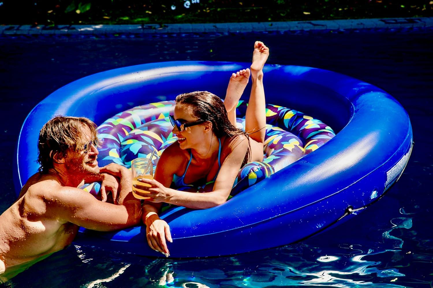 JAMBO Huge Round 76 x 76 Tanning Pool Lounger, Pool Float, Inflatable Sun Tanning Pool Float, Tanning Chair, Pool Floats Adult, Water Lounge Raft Pool Lounger Adults, Tanning Raft Sunchill Tanning Bed