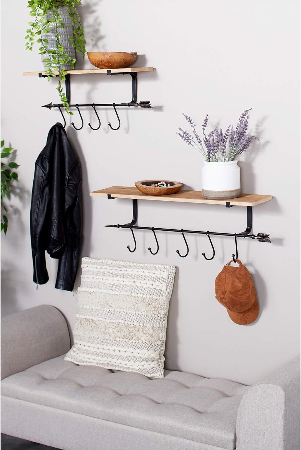 DecMode 24",19",14"L Metal Industrial Wall Shelf, Black, 3 - Pieces