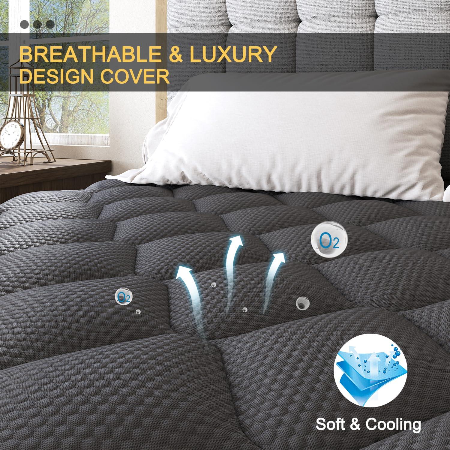 Queen Mattress, Hybrid Mattresses 10 Inch Euro Top Medium Firm for Back & Lumbar Support, 100 Night Trial, Individual Pocket Spring Bed for Motion Isolation & Pressure Relief Black