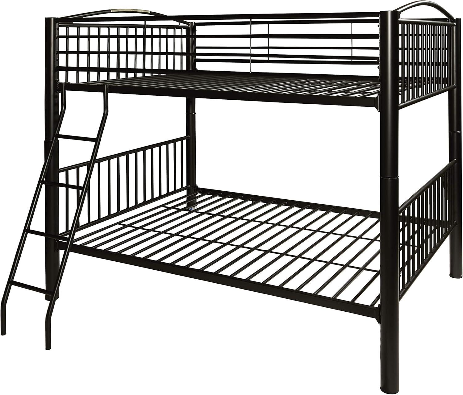 Sleek Black Metal Full Over Full Bunk Bed with Easy-Access Ladder