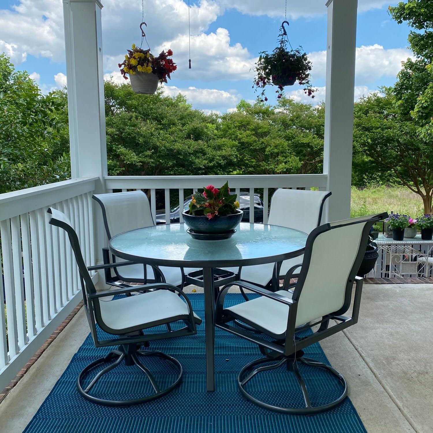 Phoenix Modern 48" White and Grey Glass-Top Outdoor Dining Set for 4