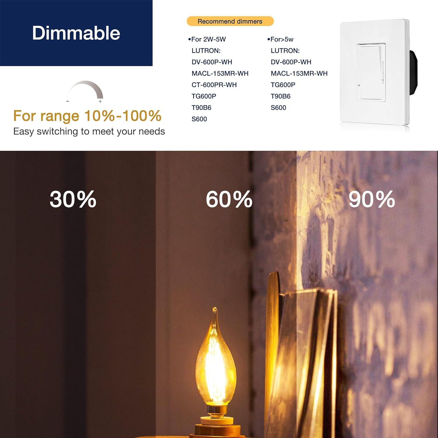 Amber Glass Dimmable LED Candelabra Bulbs 6-Pack