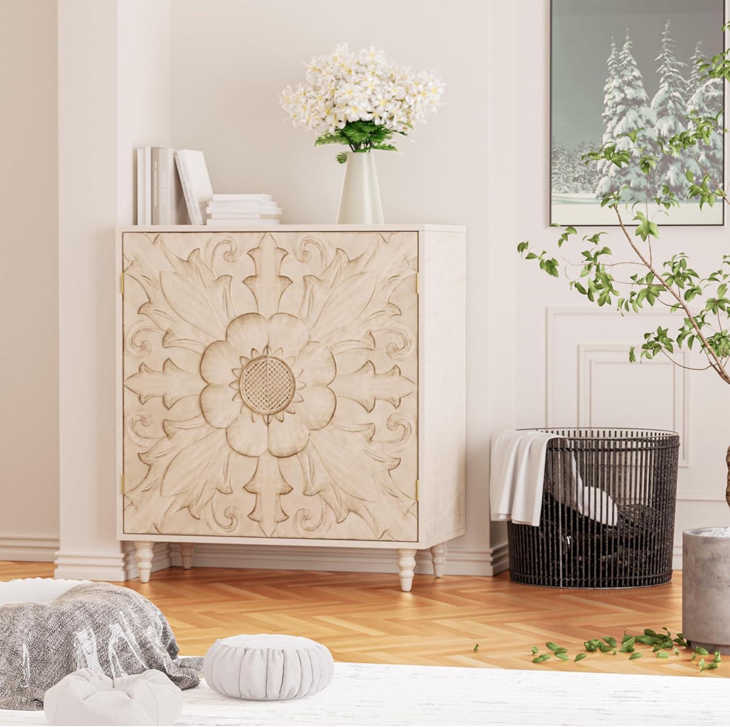 Mercer41 47.2" Accent Cabinet With 3D Geometric Doors