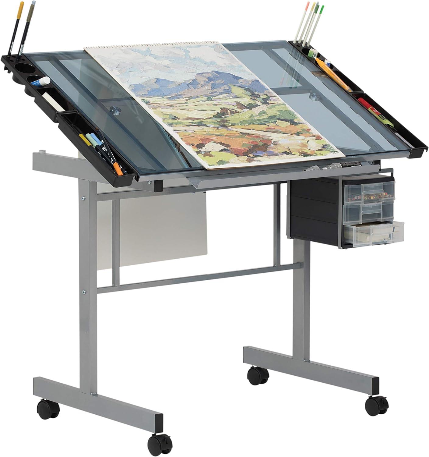 Craddock Height Adjustable Glass Drafting Table