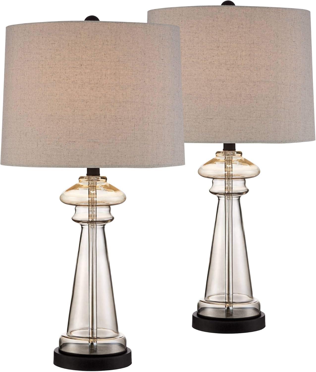 360 Lighting Traditional Table Lamps 27" Tall Set of 2 Clear Champagne Glass Taupe Drum Shade for Bedroom Living Room House Bedside Nightstand Office