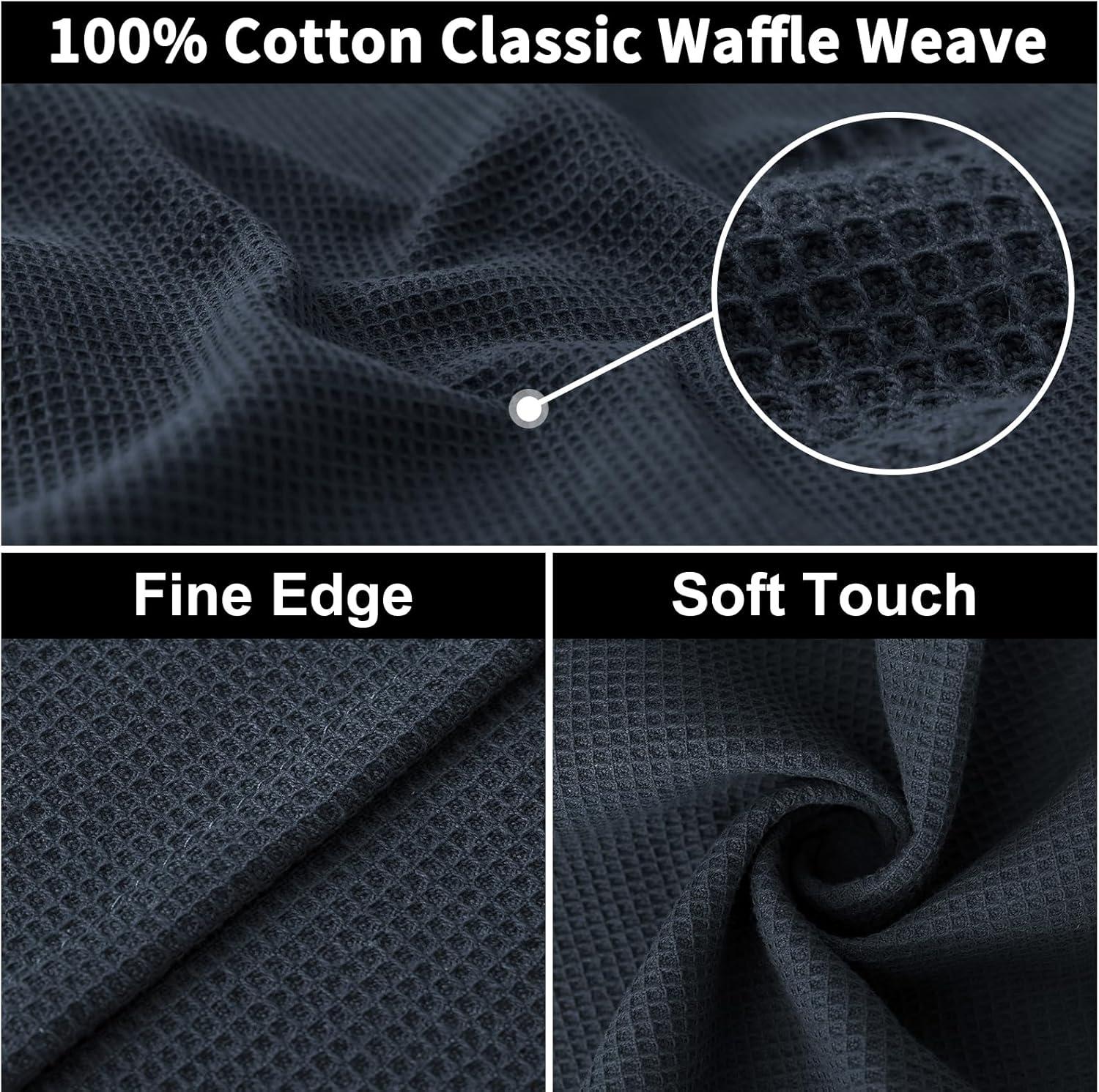 decorUhome 100% Cotton Waffle Weave Dish Cloths, 8 Pack - 12 x 12 Inches, Super Soft Absorbent Quick Drying Dish Towels, Dark Grey