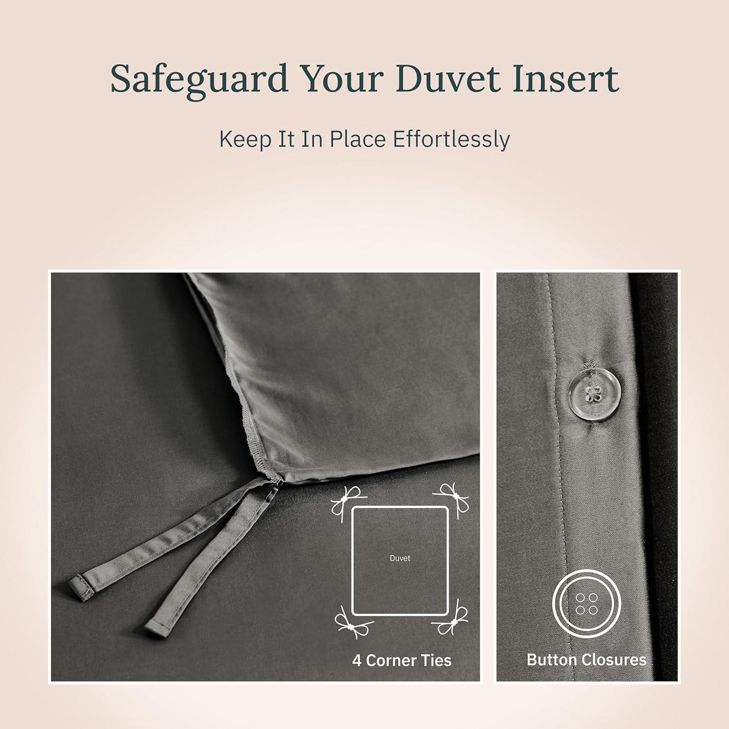 Dark Gray Duvet Cover Full / Queen - 400 Thread Count , 100% Pure Cotton Comforter Cover and Two Pillow Shams, with Button Closure and Corner Ties