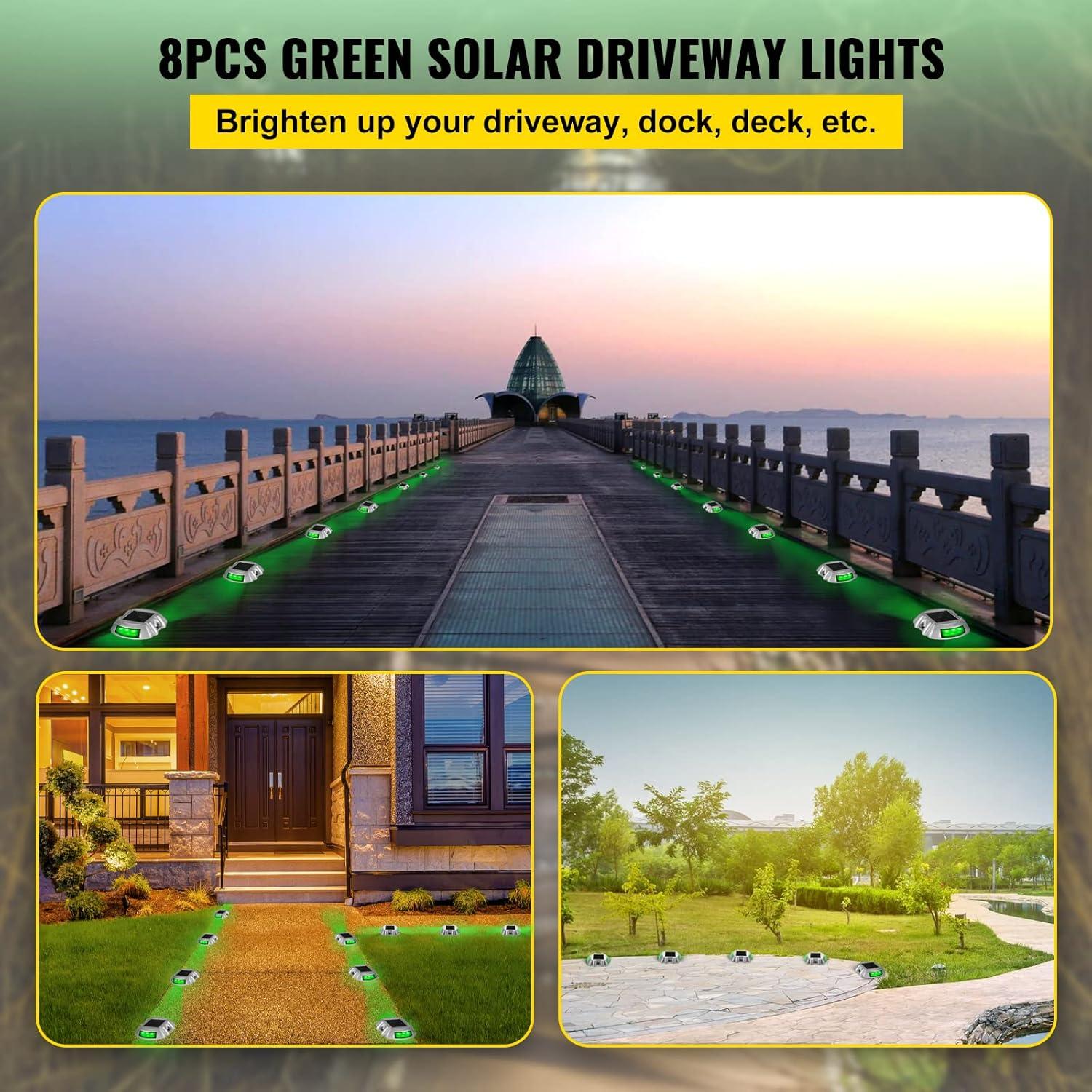 Happybuy Solar Driveway Lights - 8 Pack with Switch Button, Wireless Deck Lights - 6 LEDs for Path, Garden, Walkway & Sidewalk - Bright Green
