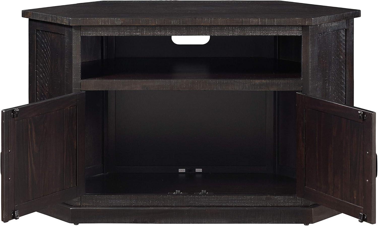 Espresso Rustic Solid Pine Corner TV Stand with Cabinet