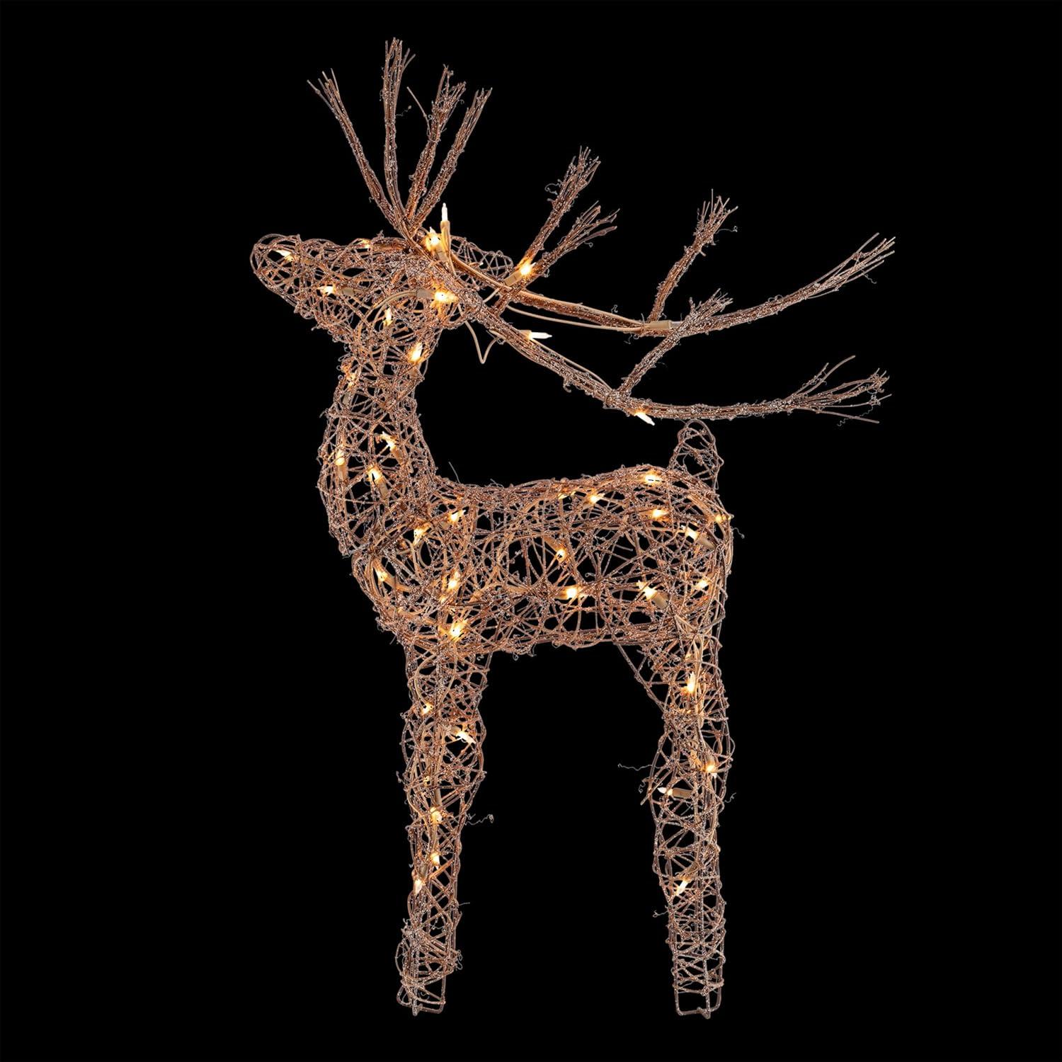 Alpine Corporation Outdoor Holiday Rattan Reindeer with Halogen Lights