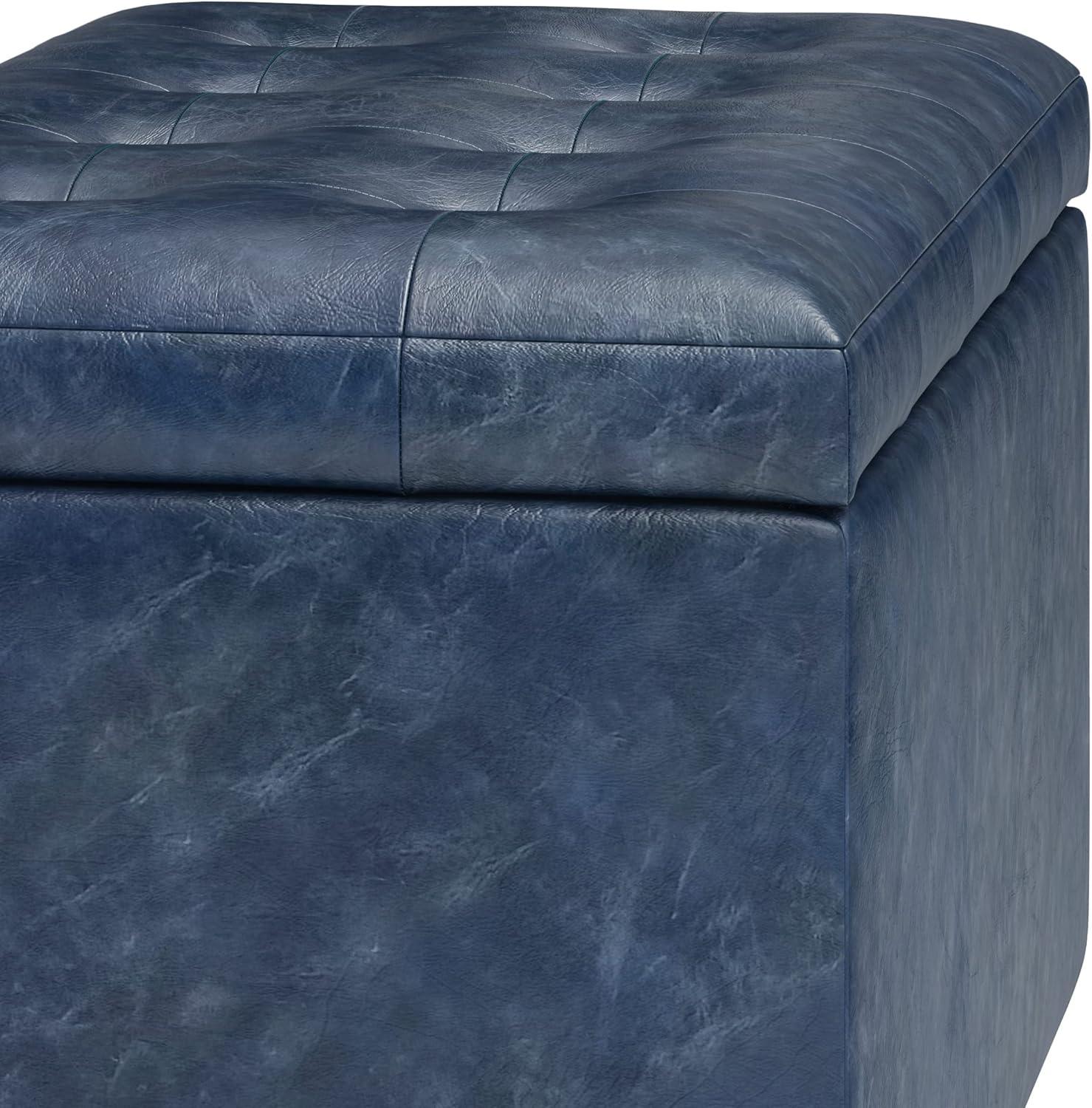 Cosmopolitan Storage Ottoman in Denim Blue Faux Leather