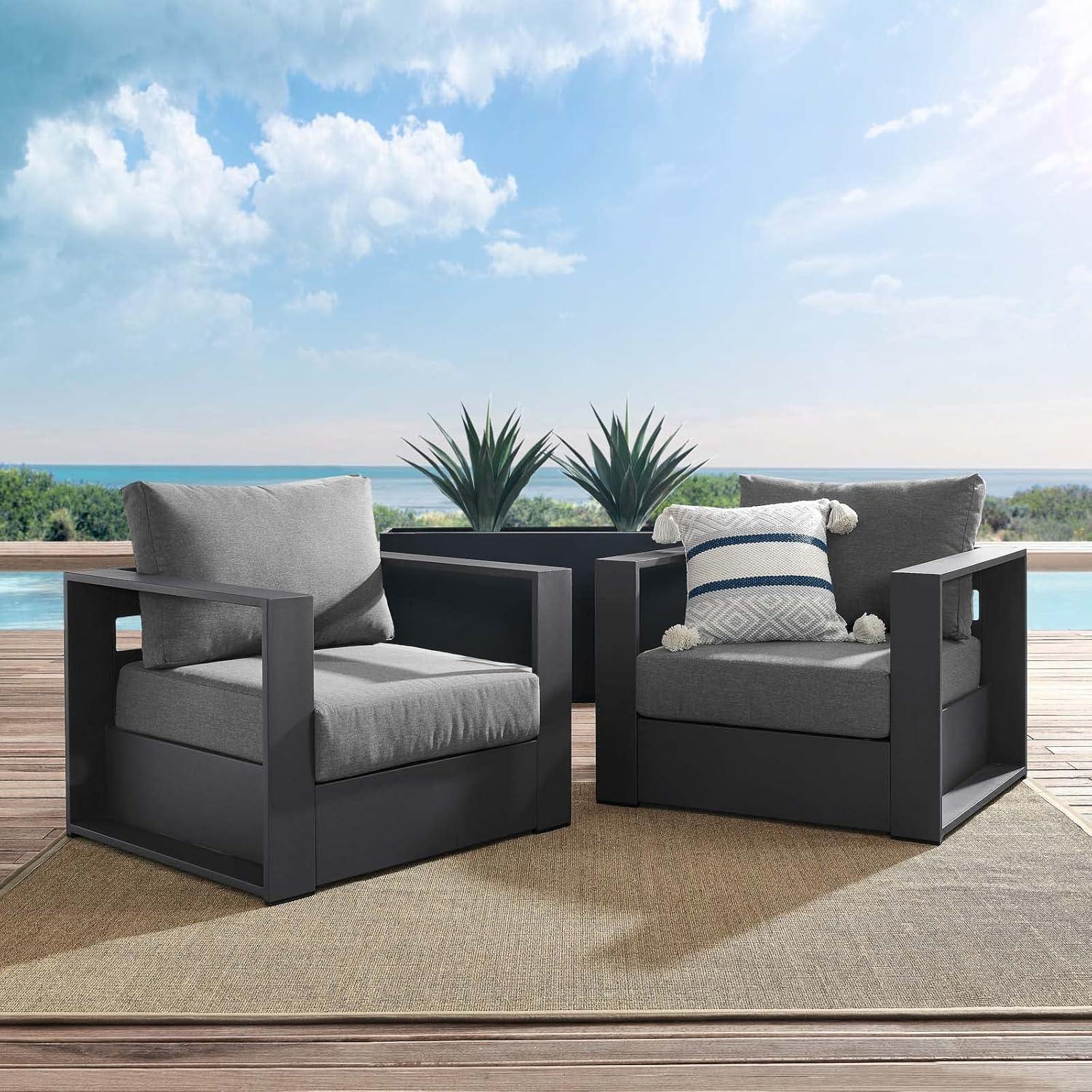 Modway Tahoe Outdoor Patio Powder-Coated Aluminum 2-Piece Armchair Set in Gray Charcoal