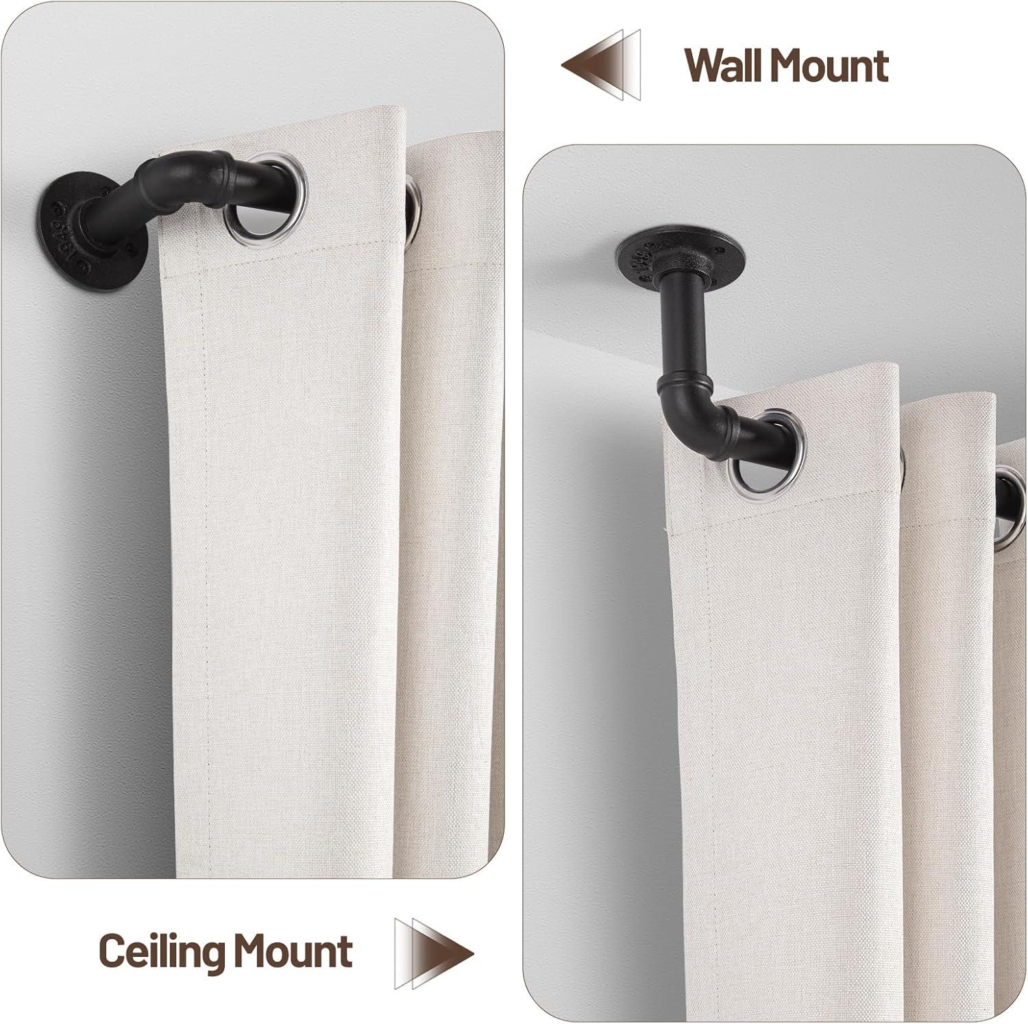 66" to 120"Curtain Rods for Windows, 1 inch Industrial Curtain Rod, Adjustable Wrap Around Black Curtain Rods, Black Industrial Indoor/Outdoor Curtain Rod