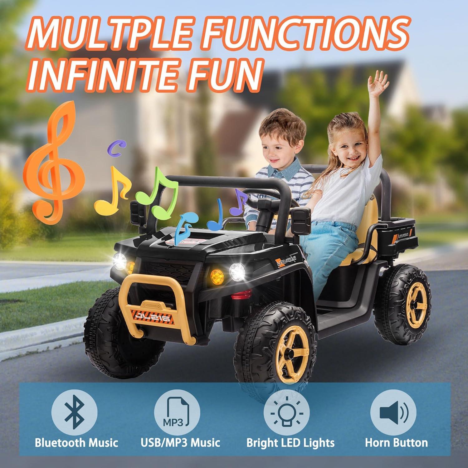 EastVita 24V 2 Seater Ride On Dump Truck, Battery Powered UTV for Kids, Ride On Car Toys with Remote Control, EVA Tires, 4WD Electric Vehicle with Headlights