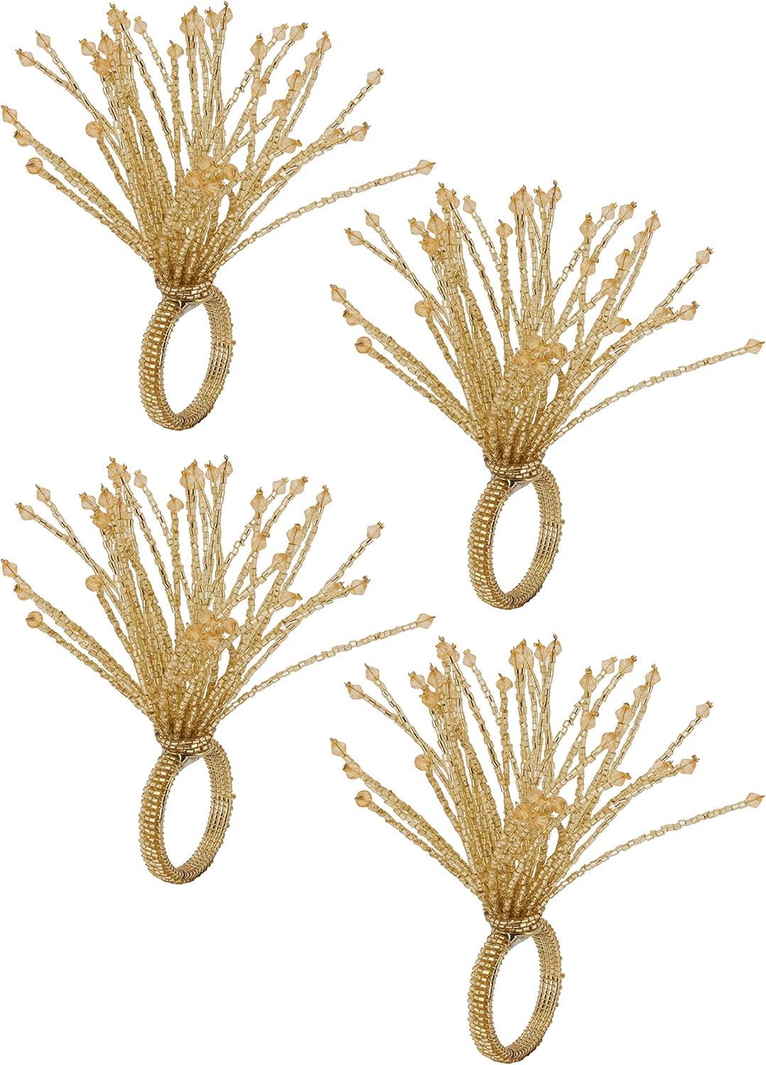 SARO  Napkin Rings with Beaded Burst Design - Set of 4