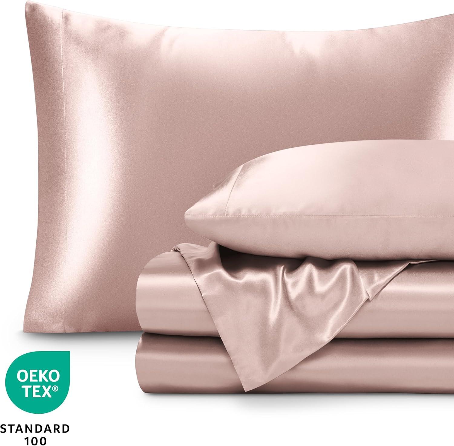 Twin XL Blush Luxury Poly Satin Sheet Set by Bare Home