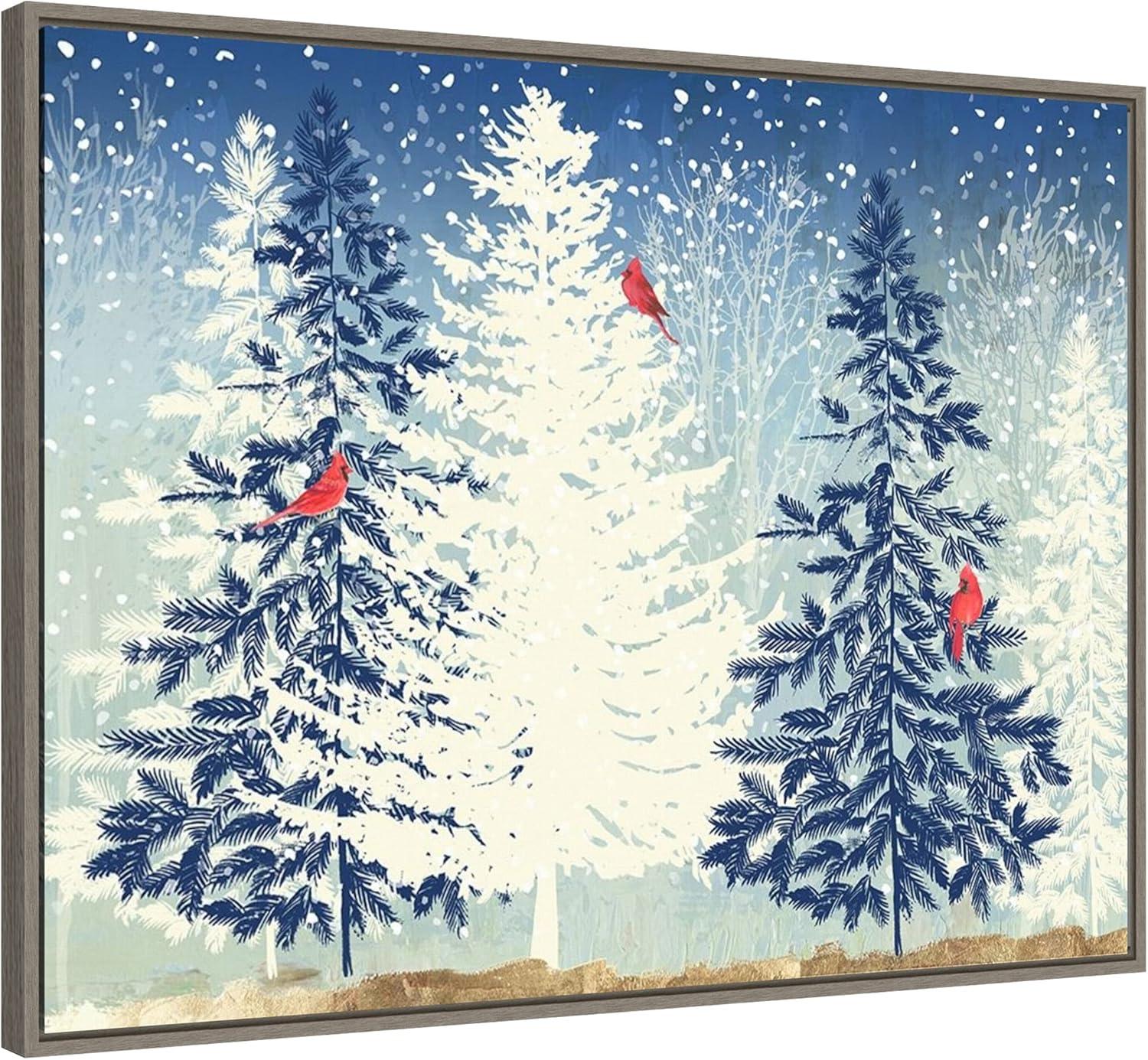 30" x 22" Snowy Christmas Trees Framed Wall Canvas - Amanti Art: PI Studio Holiday Decor