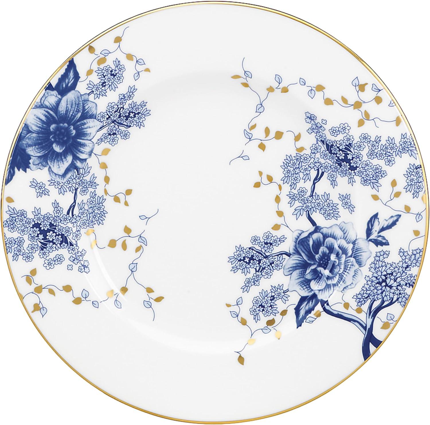 Garden Grove Blue and White Porcelain Salad Plate with Gold Trim