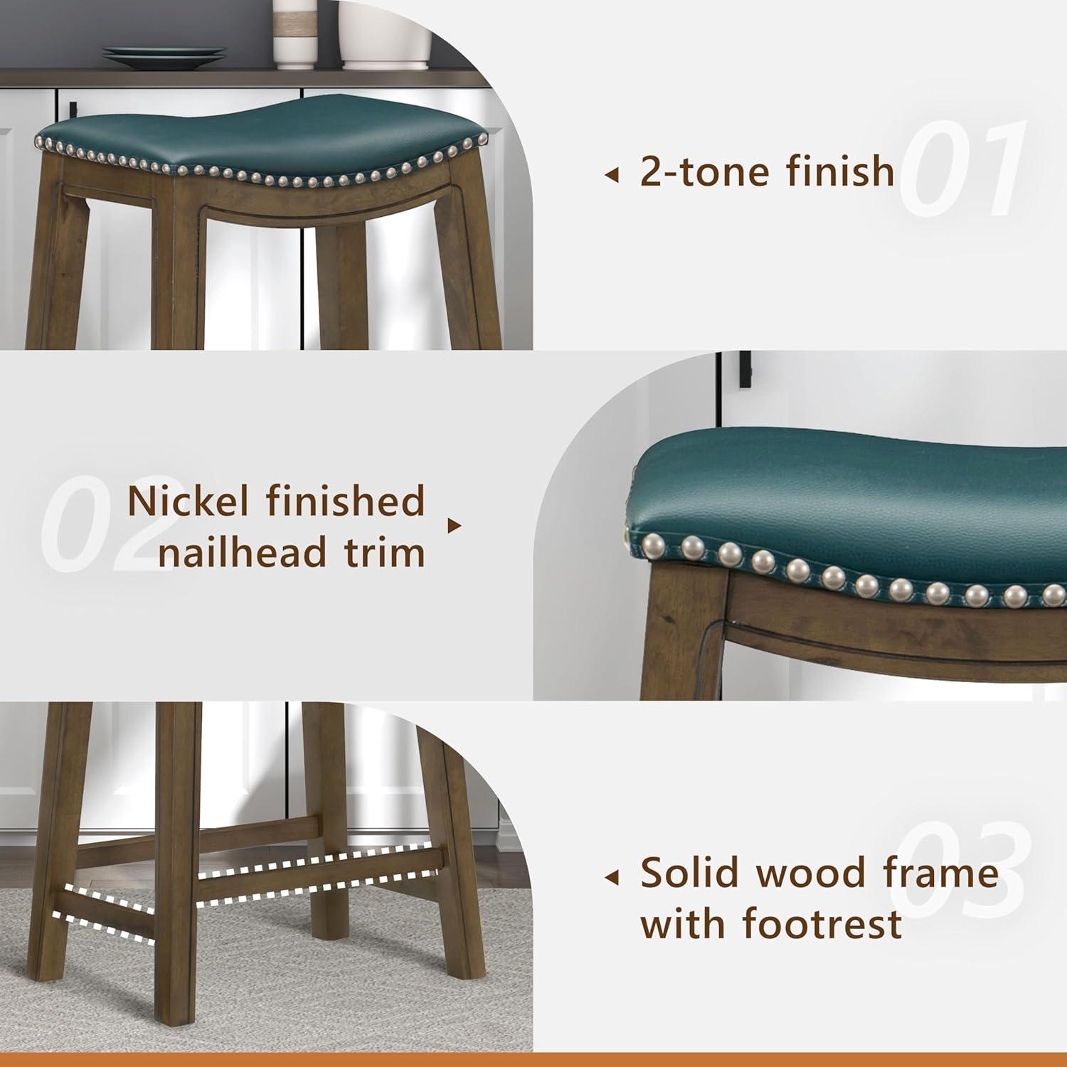 Homelegance 29" Pub Height Wooden Bar Stool Saddle Seat Barstool, Green Brown