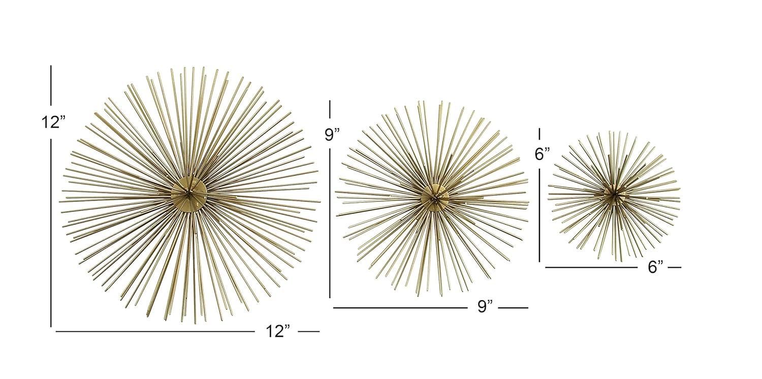 CosmoLiving by Cosmopolitan Gold Metal Starburst 3D Short Spike Home Wall Decor, Set of 3 6", 9", 12"W