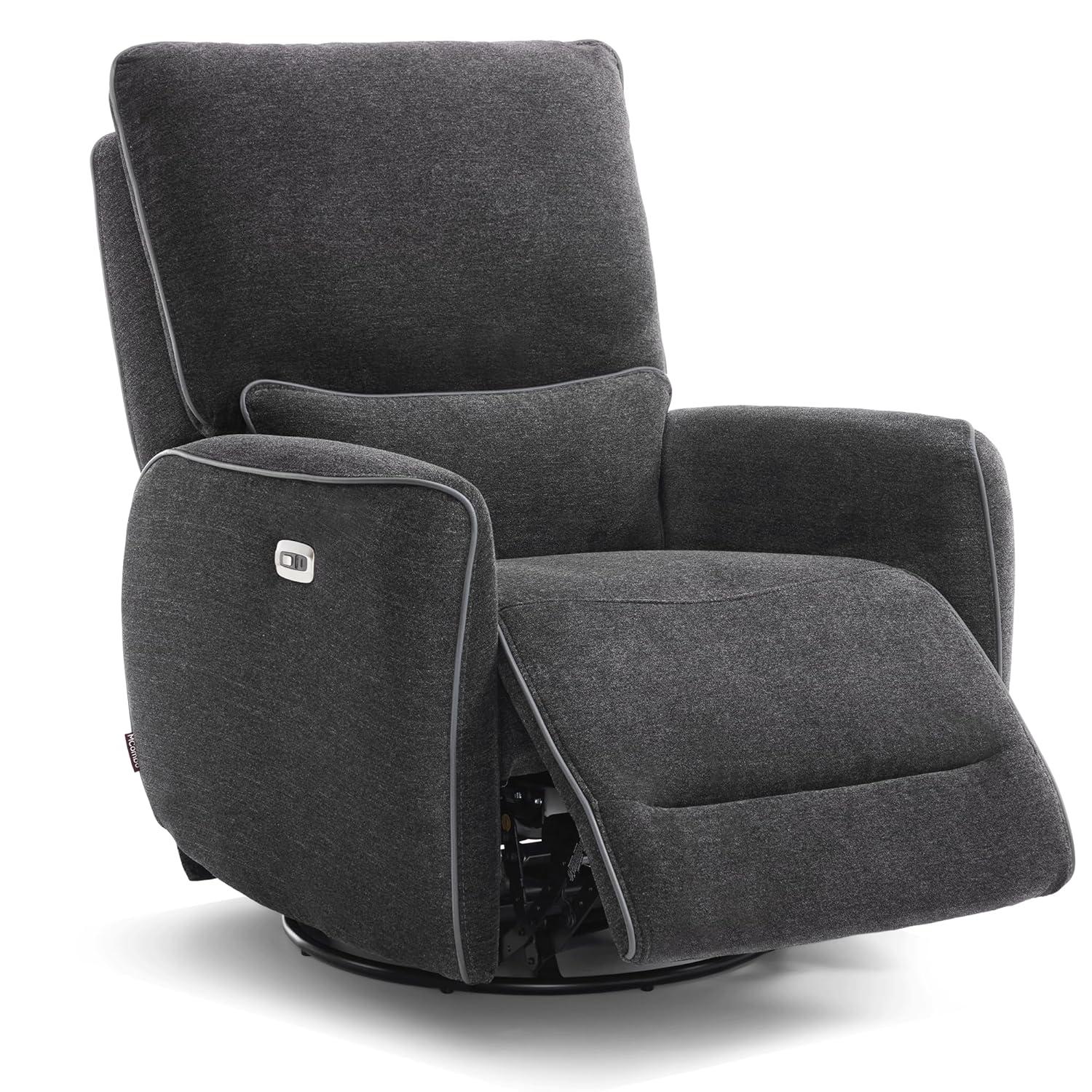 Swivel Glider Power Recliner Chair, Electric Rocker Recliner Chairs with USB Ports For Nursery, Fabric