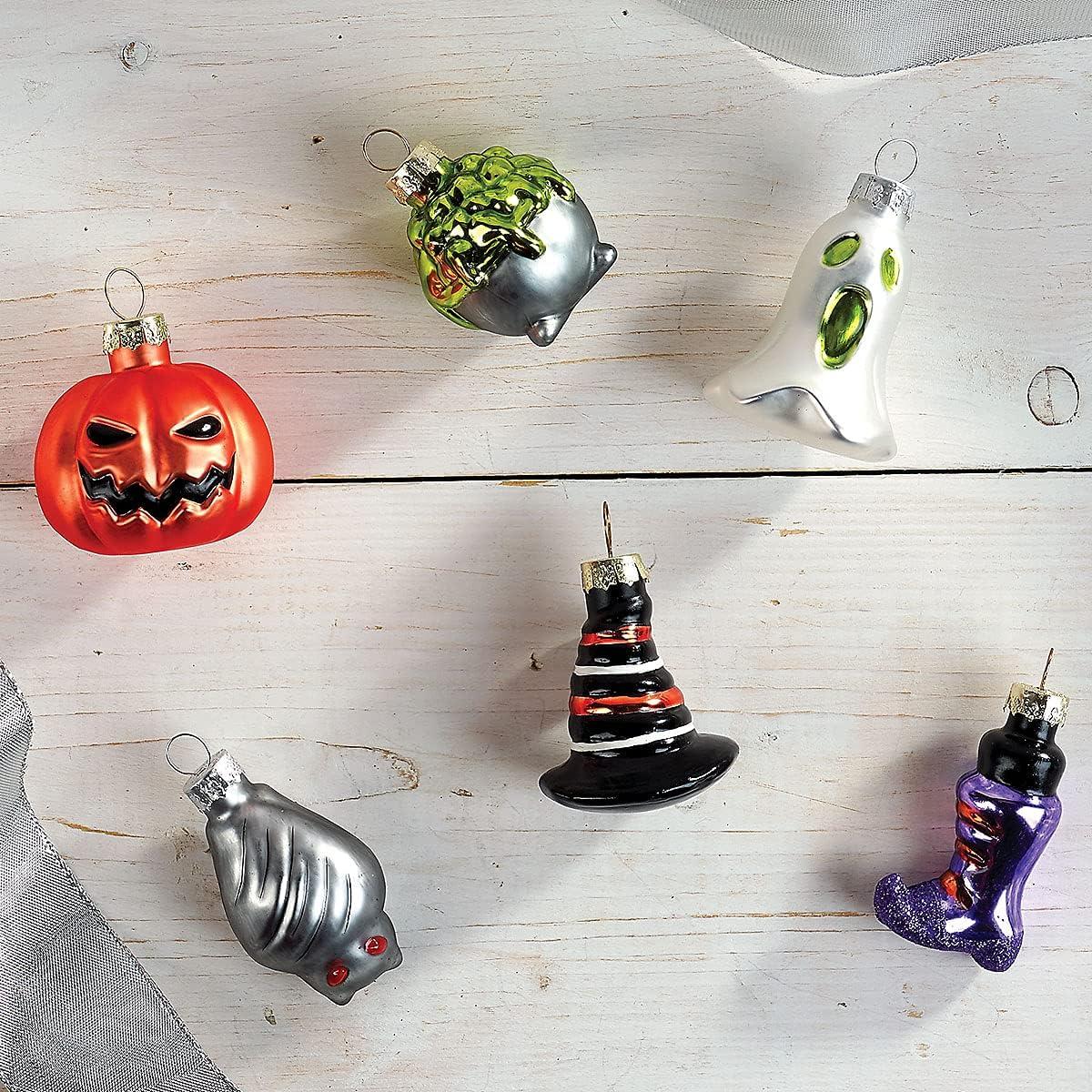 Set of 12 Colorful Glass Halloween Hanging Ornaments