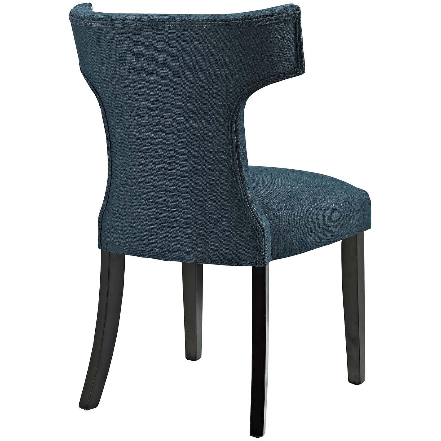 Modway Curve 19" Modern Solid Wood and Fabric Dining Chair in Teal Blue