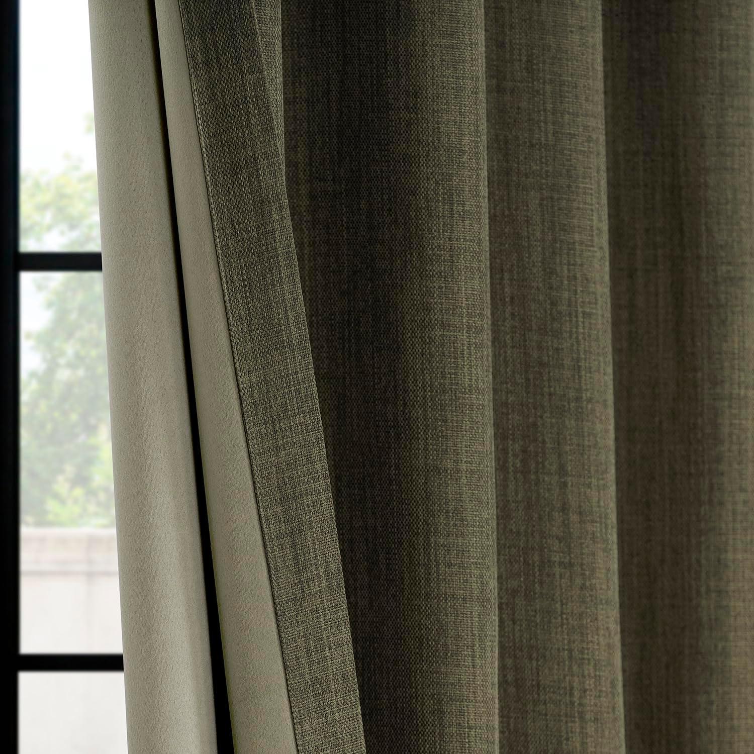 HPD Half Price Drapes Khaki Green Faux Linen Room Darkening Curtains for Bedroom & Living Room Curtains (1 Panel), Door & Window Curtains 84 inches long, Rod Pocket Curtains, 50W X 84L