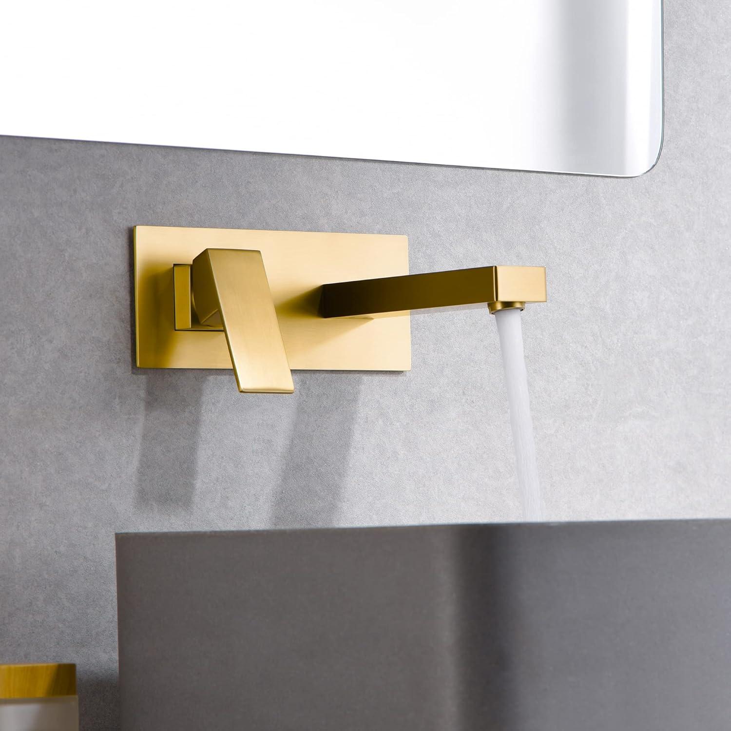 Products sumerain Wall Mount Bathroom Sink Faucet Brushed Gold and Rough in Valve Included, Left-Handed Single Handle