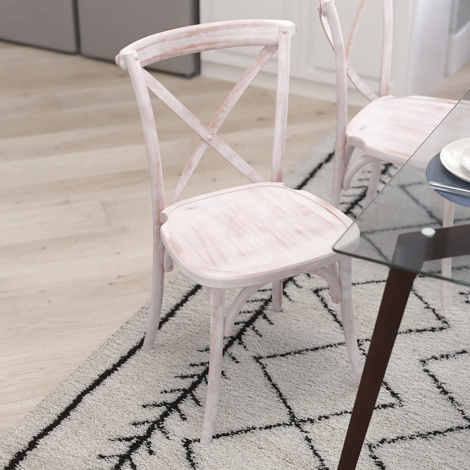 Merrick Lane X-Back Bistro Style Wooden High Back Dining Chair in Lime Wash