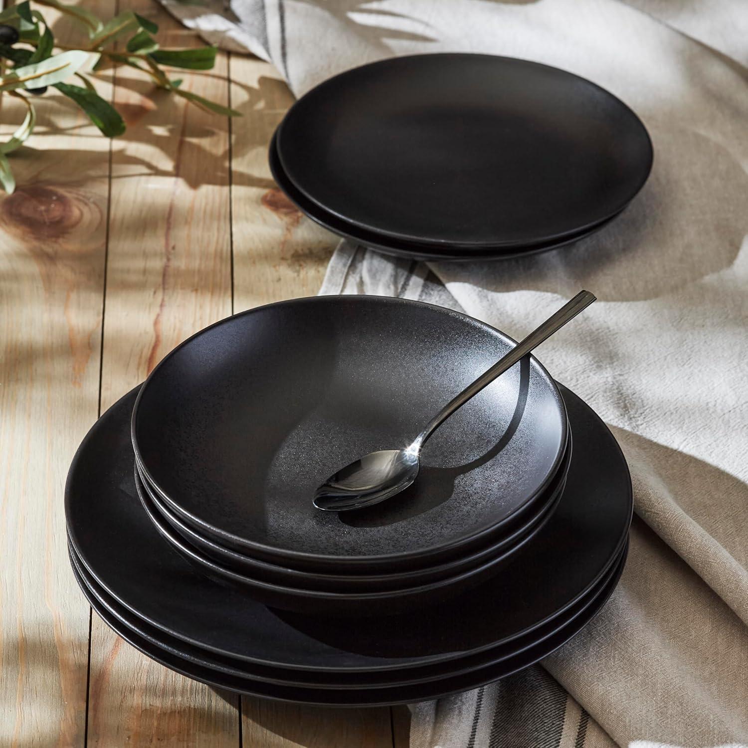 Black Matte 12-Piece Ceramic Dinnerware Set, Service for 4