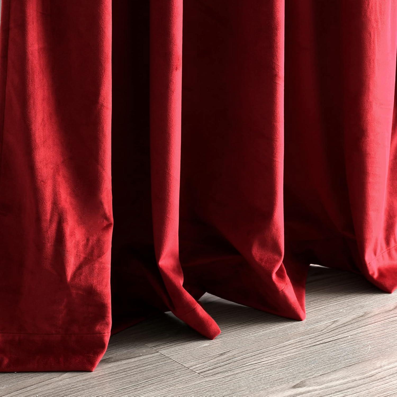 Red Velvet Blackout Pleated Curtain Panel Pair