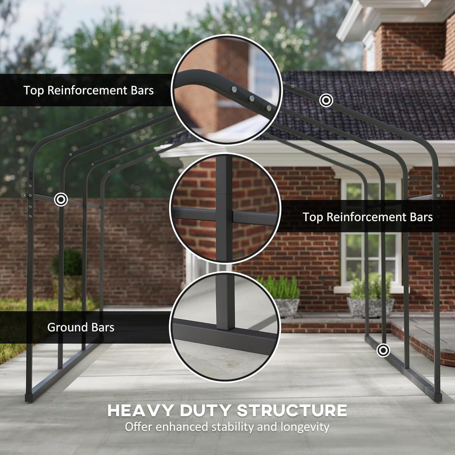 Outsunny 10' x 15' Heavy Duty Metal Carport, Waterproof Garage Car Canopy with Galvanized Metal Roof and Removable Sidewalls, Dark Gray