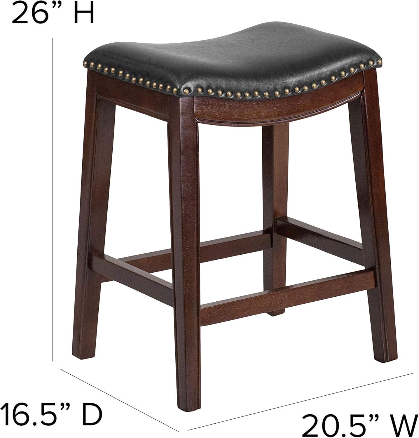 Flash Furniture 26'' High Backless Wood Counter Height Stool with LeatherSoft Saddle Seat