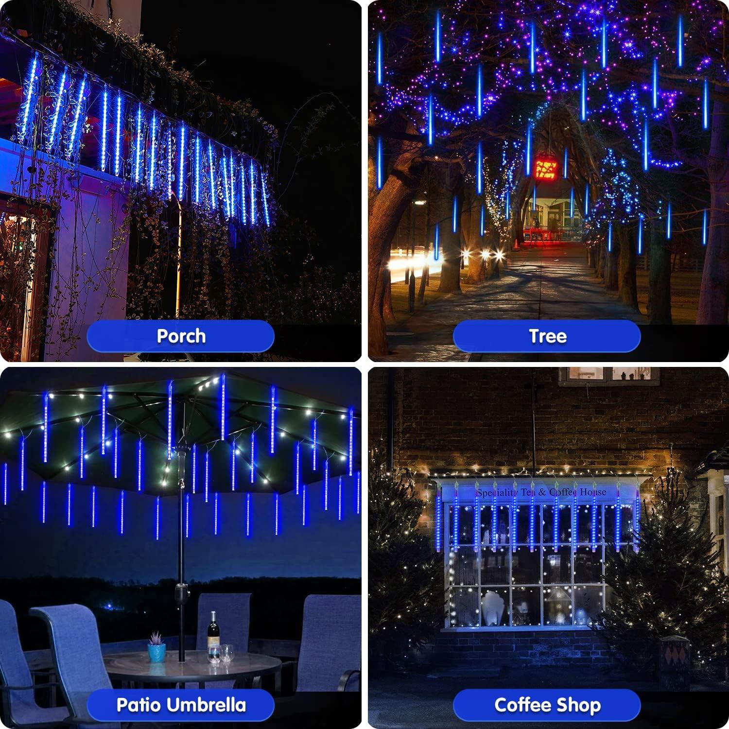 YZhouD 30cm 8-Tube 144 LED Warm White Solar Meteor Rain Lights - Falling Fairy String Lights for Xmas Tree, Wedding, Holiday Party Decor