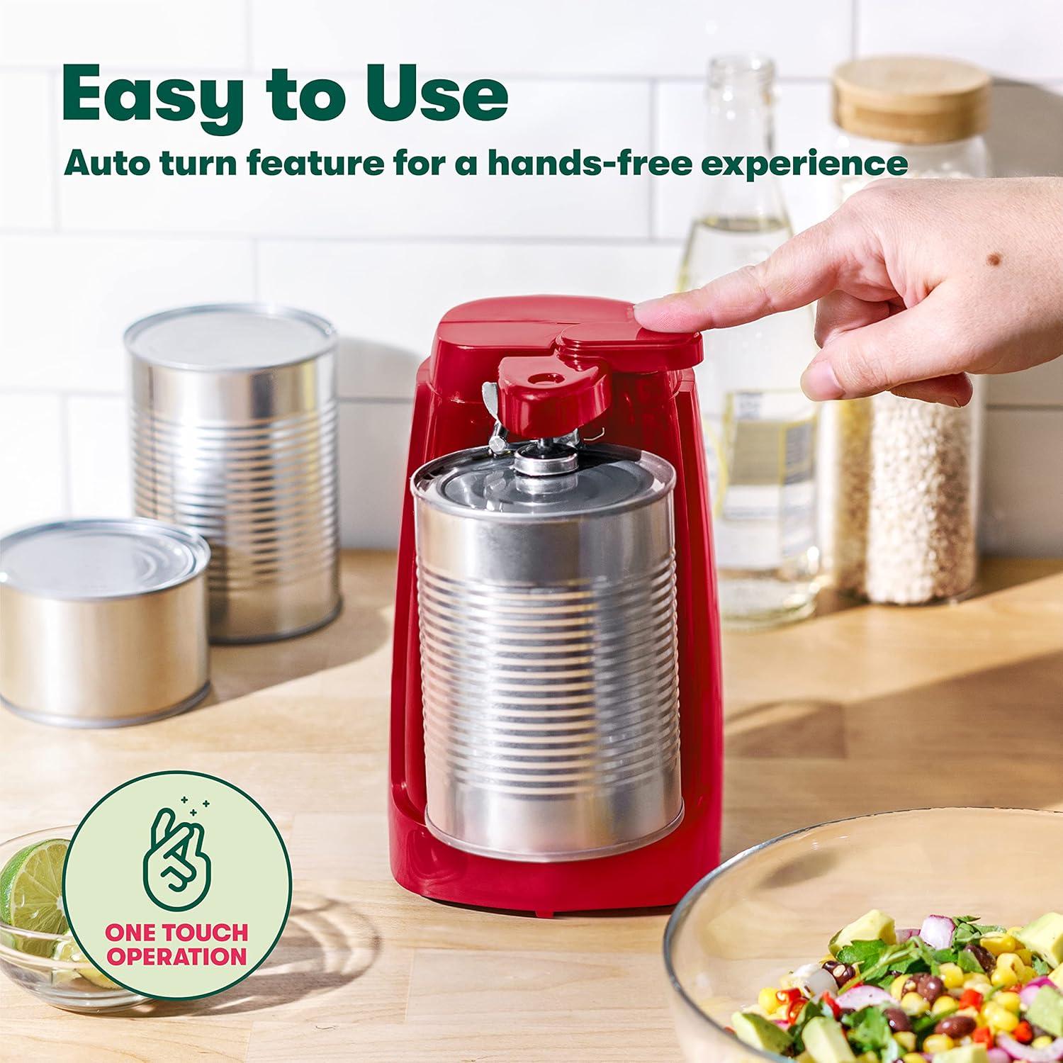 Electric Can Opener and Knife Sharpener, Multifunctional Jar and Bottle Opener with Removable Cutting Lever and Cord Storage, Stainless Steel Blade, Sage