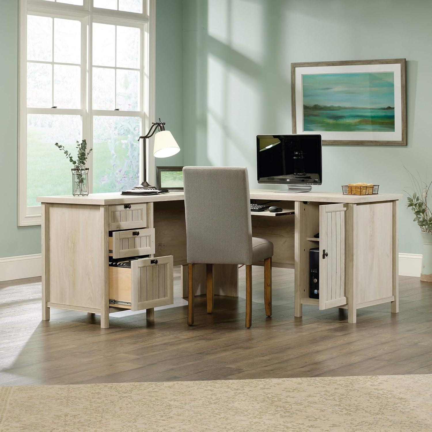 Chalked Chestnut L-Shaped Computer Desk with File Storage