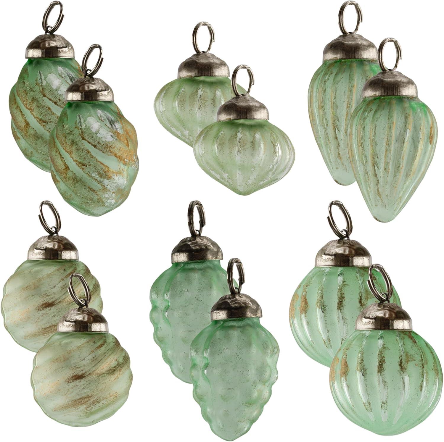 Vintage Green Glass Finial Ornaments Set with Metal Accents